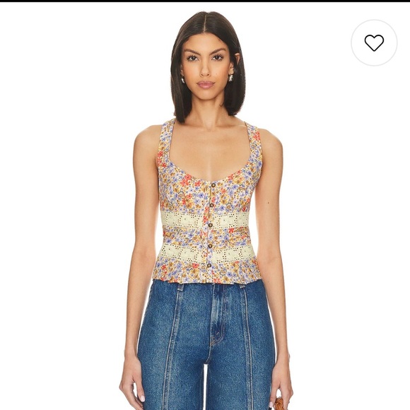 FREE PEOPLE REVOLVE Kiana Lace Tank Printed in Coral Combo SZ M boho festival - Picture 2 of 11
